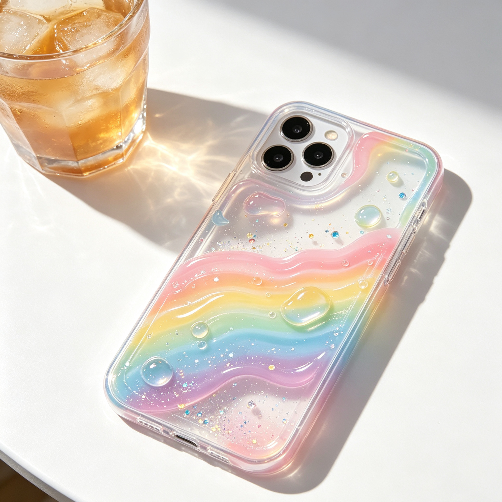 Rainbow Wave Glitter Clear Phone Case
