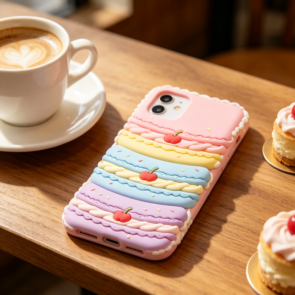 3D Macaron Cherry Silicone Phone Case