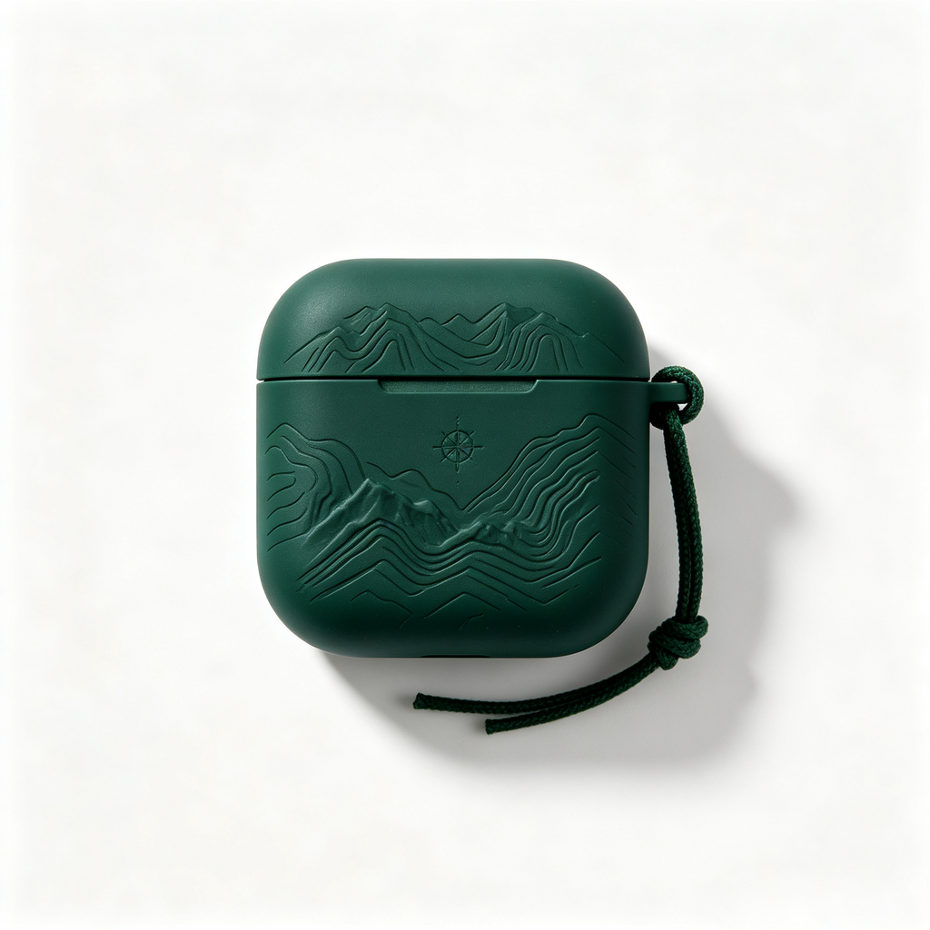 Dark Green Mountain Embossed Silicone Earbud Case