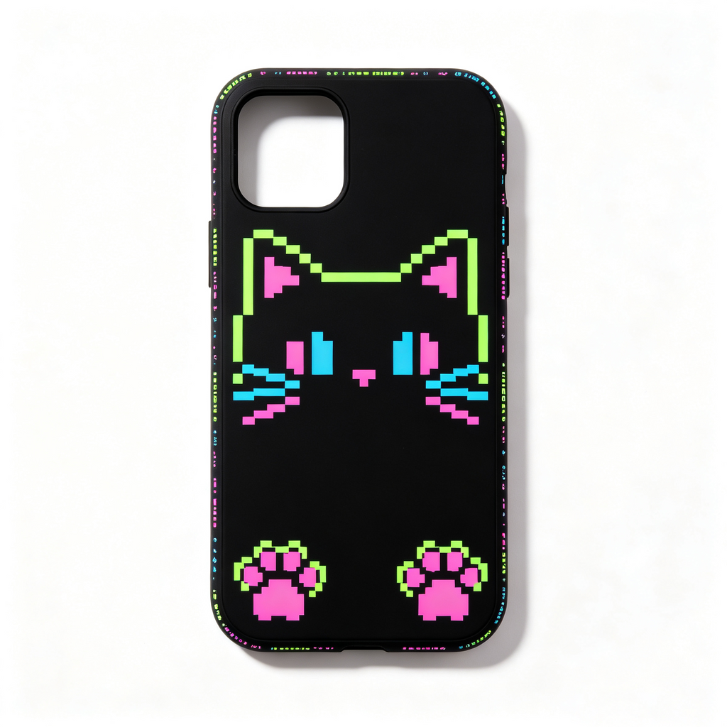 Pixel Art Neon Black Cat Phone Case