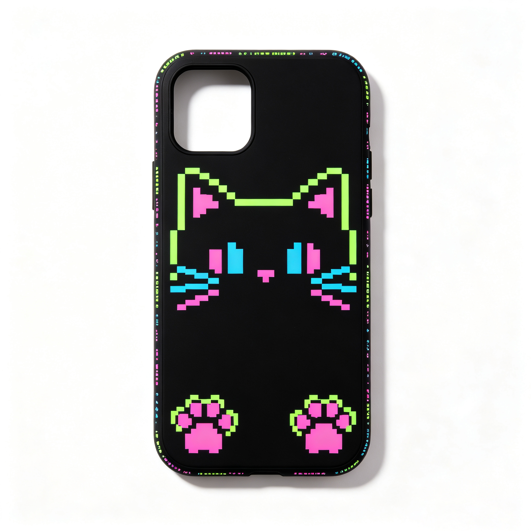 Pixel Art Neon Black Cat Phone Case