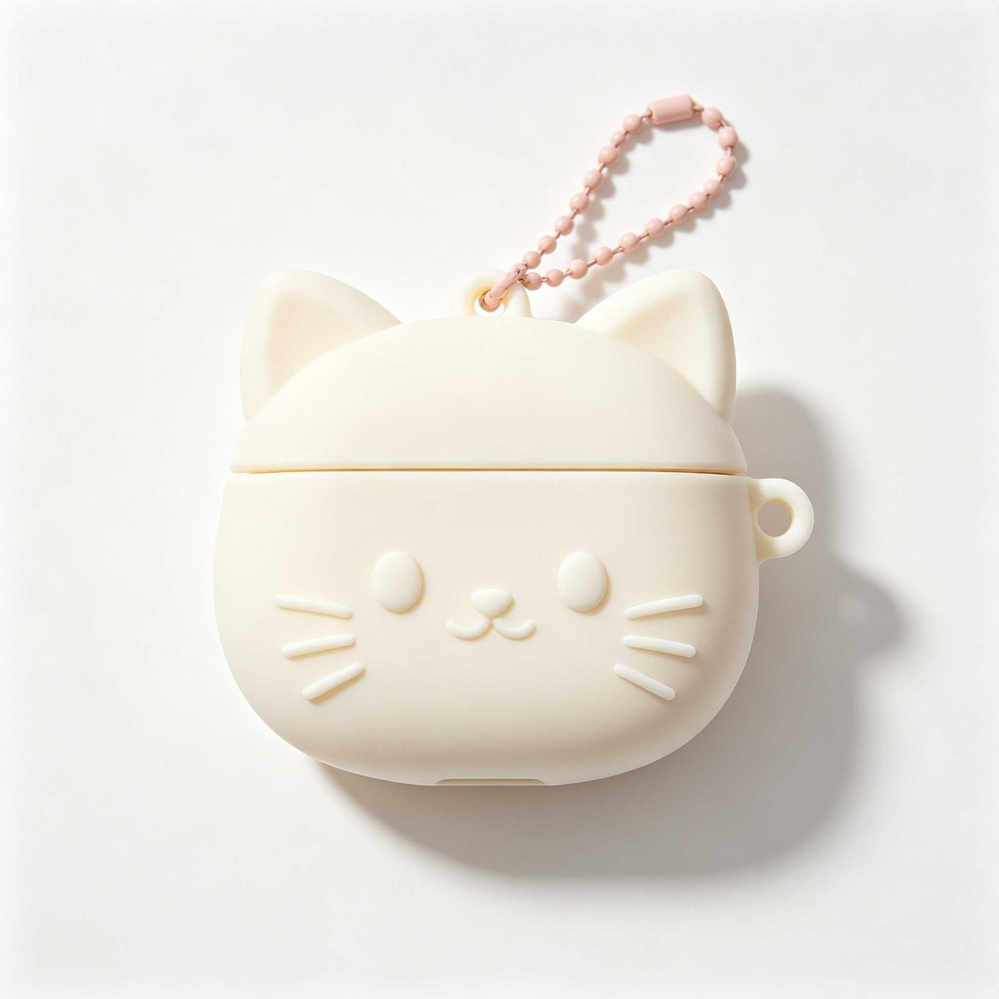 Cream White 3D Cat Silicone Earbud Case