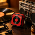 Red Black Vinyl Record Leather Earbud Case