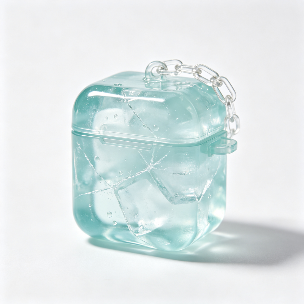 Mint Ice Cube Clear TPU Earbud Case With Chain