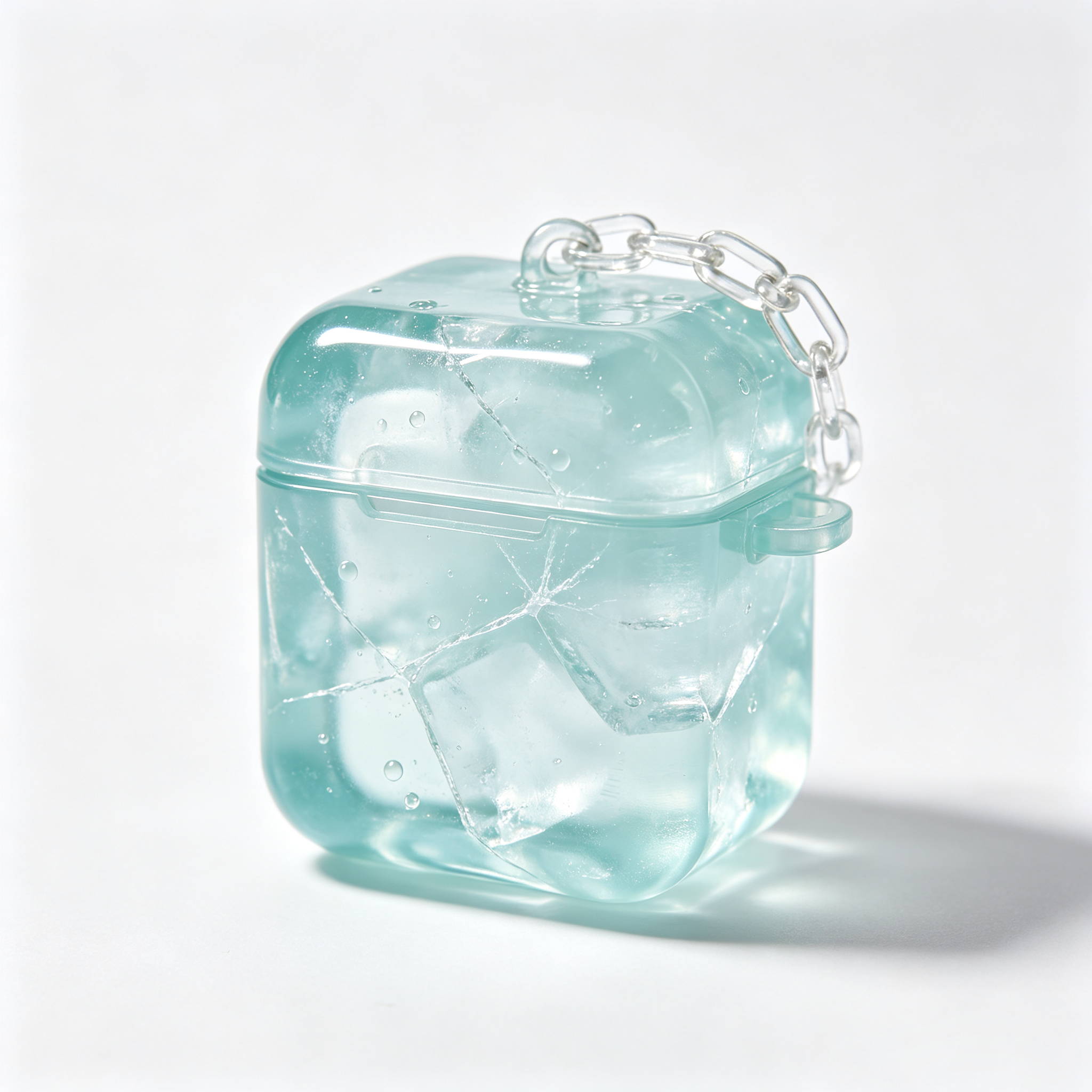 Mint Ice Cube Clear TPU Earbud Case With Chain