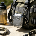 Mecha Armor Hard Shell Earphone Case with Metal Carabiner Clip