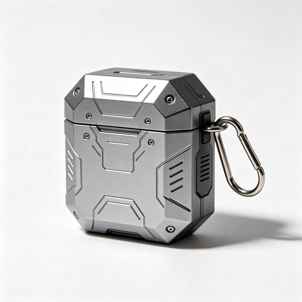 Mecha Armor Hard Shell Earphone Case with Metal Carabiner Clip