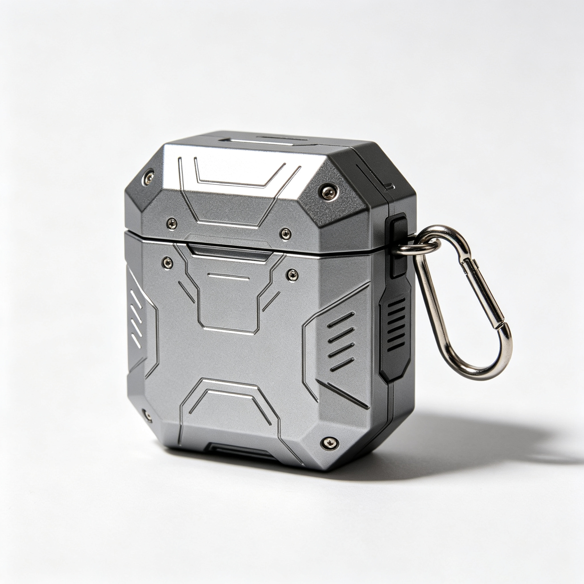 Mecha Armor Hard Shell Earphone Case with Metal Carabiner Clip