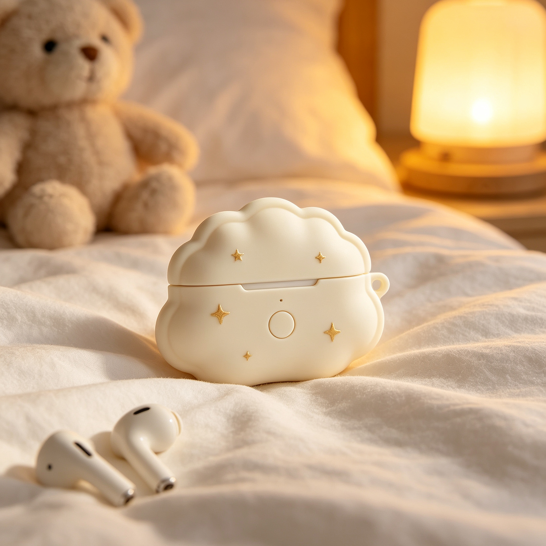 Cream Cloud Star Silicone Earbud Cover with Full Port Access