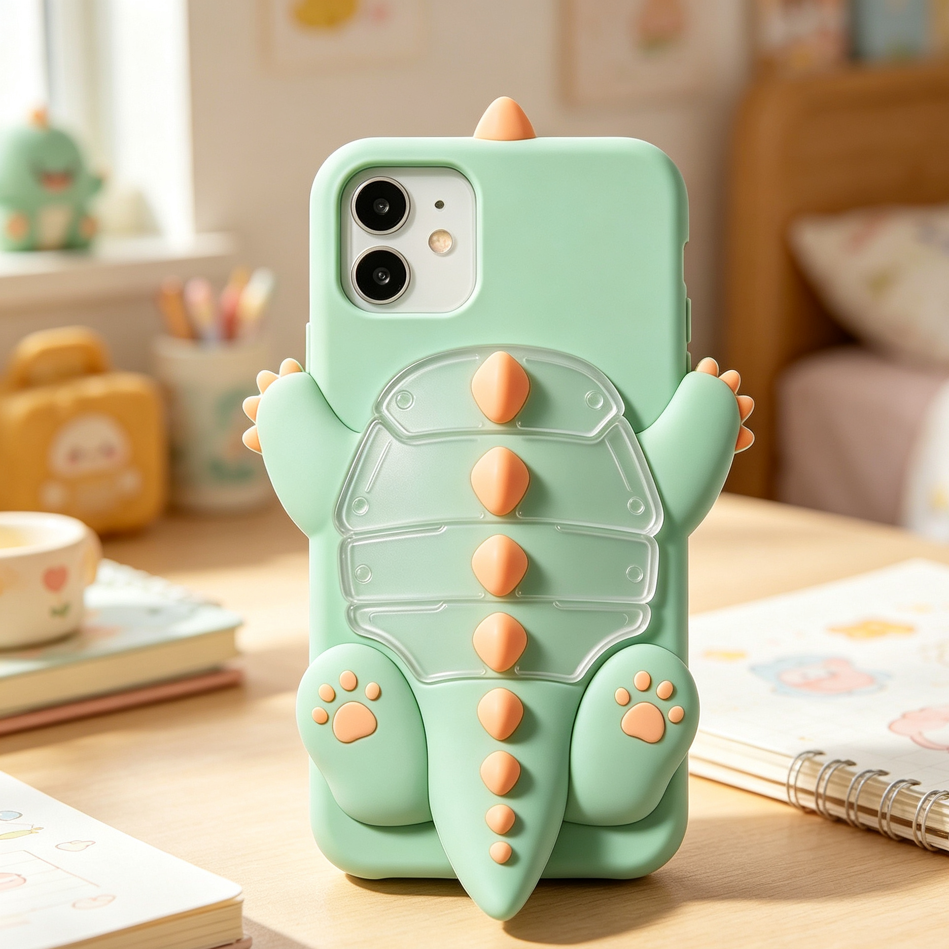 3D Green Dinosaur Silicone Phone Case