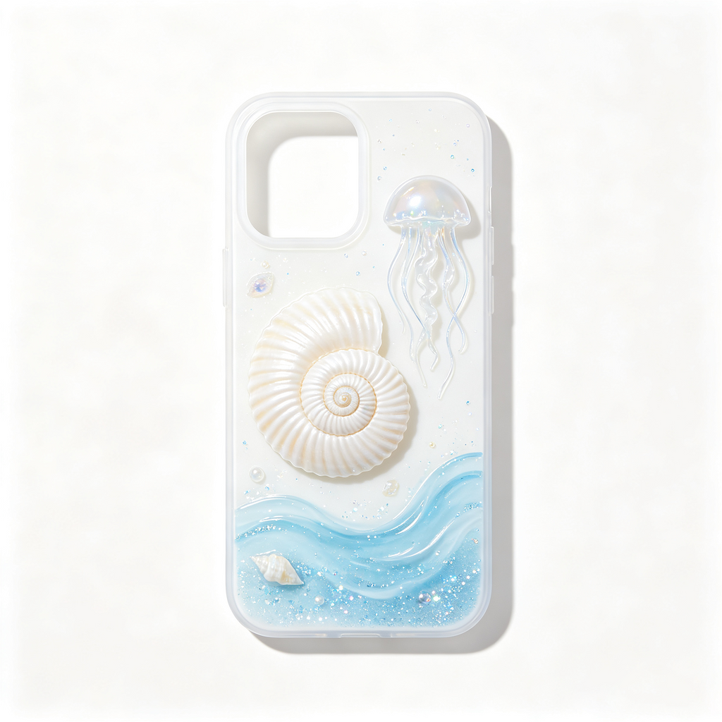 3D Ocean Jellyfish Conch Glitter Phone Case