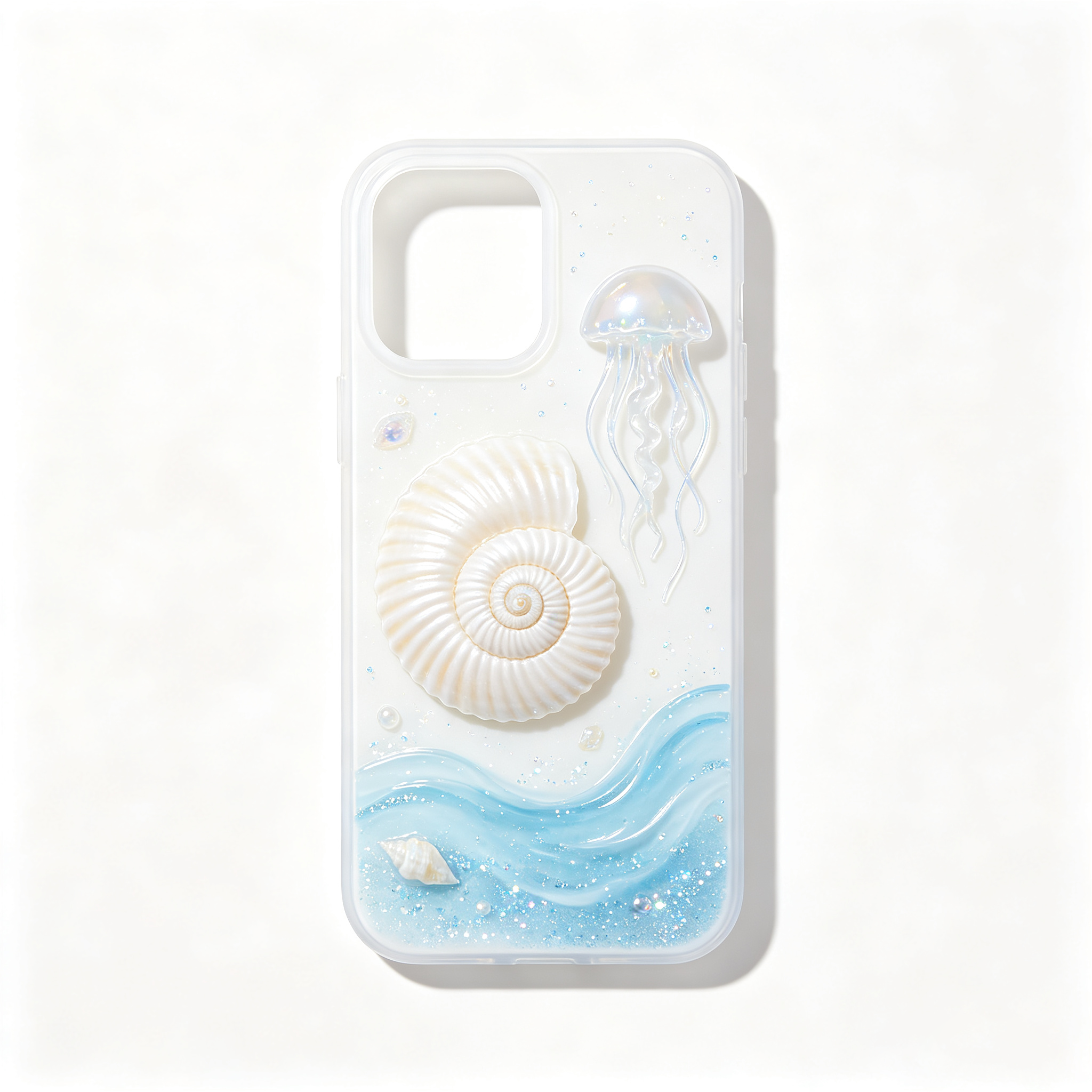 3D Ocean Jellyfish Conch Glitter Phone Case