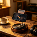 Vintage Turntable Wooden Phone Stand