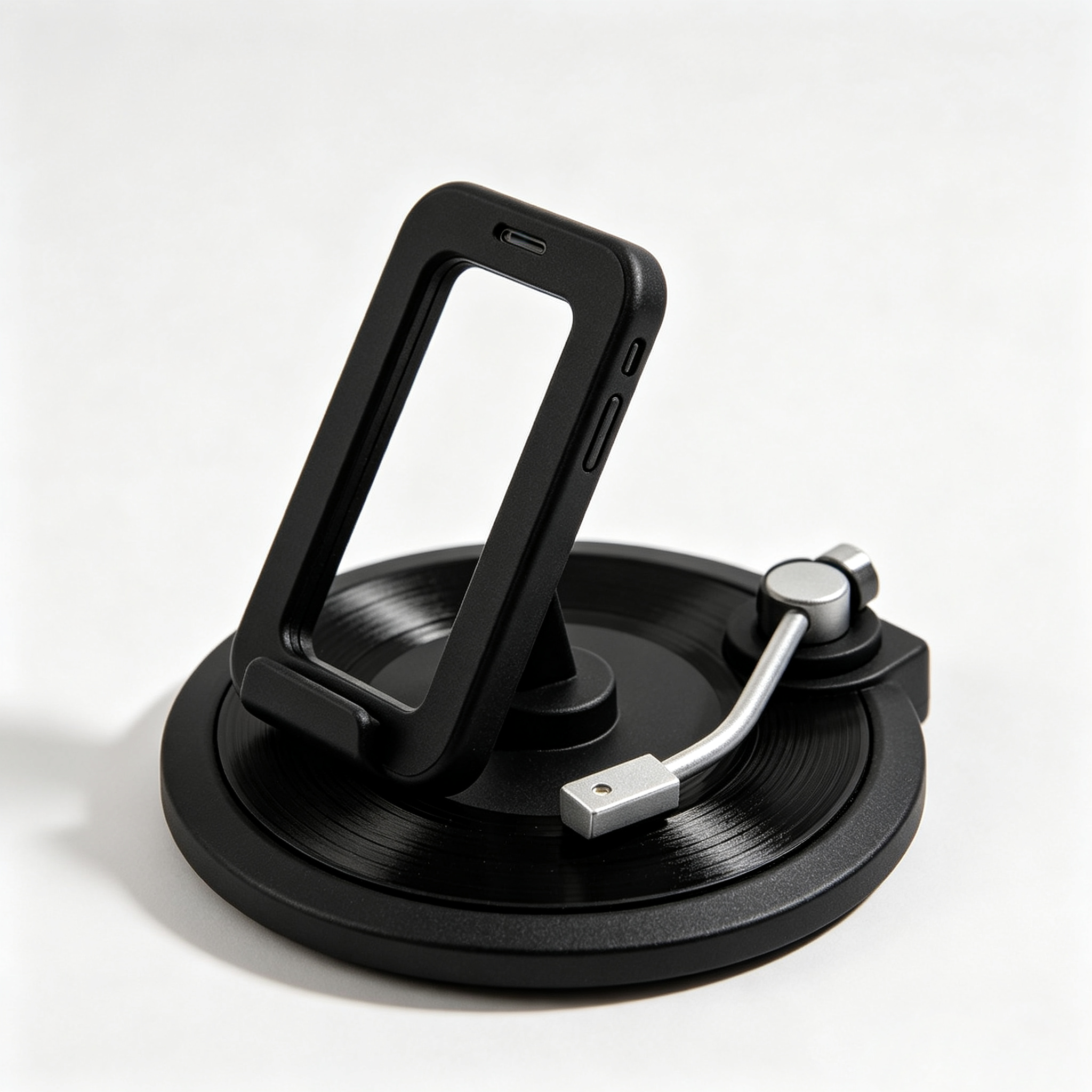 Black Turntable Shaped Phone Stand