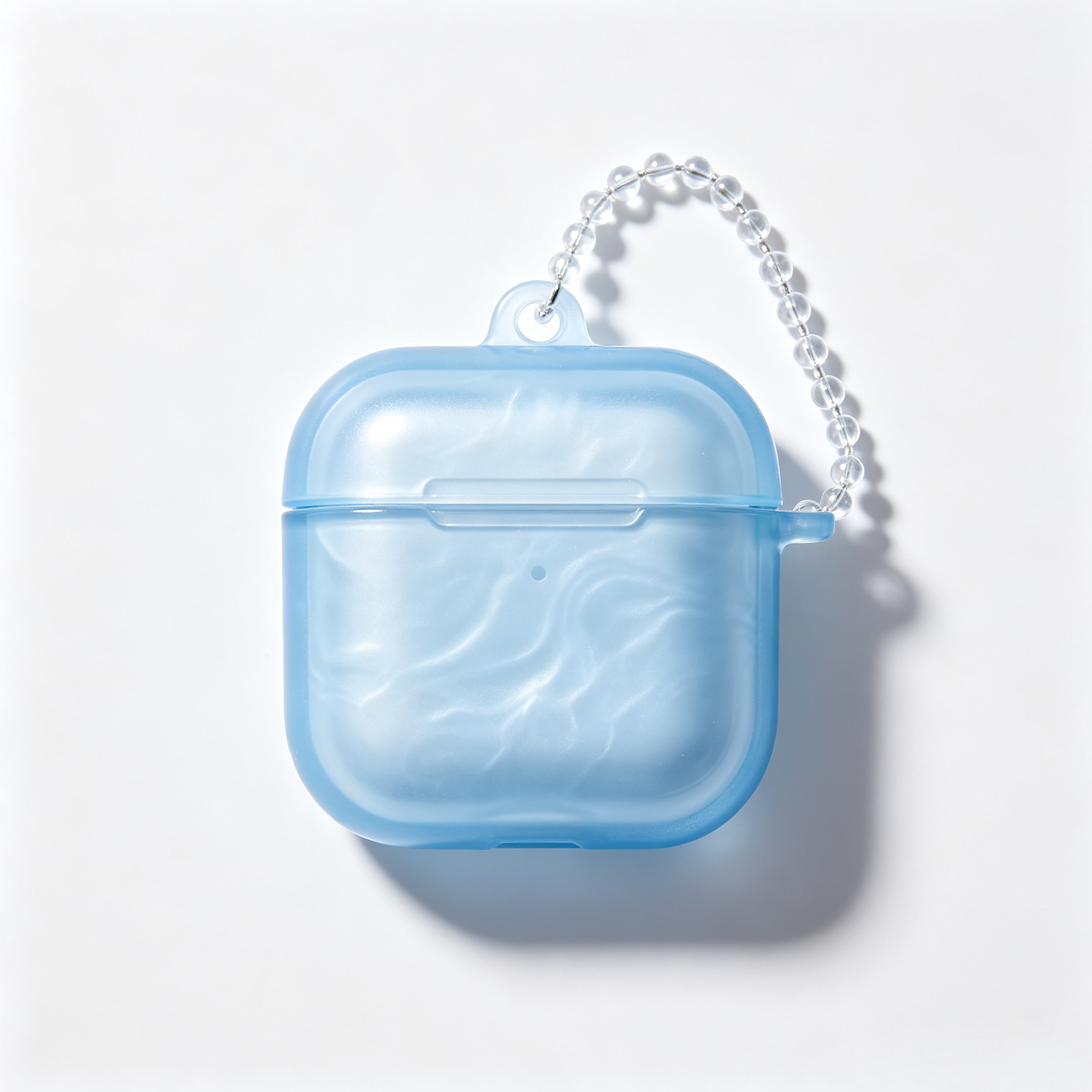 Blue Marble Jelly Earbud Case with Bead Chain Lanyard