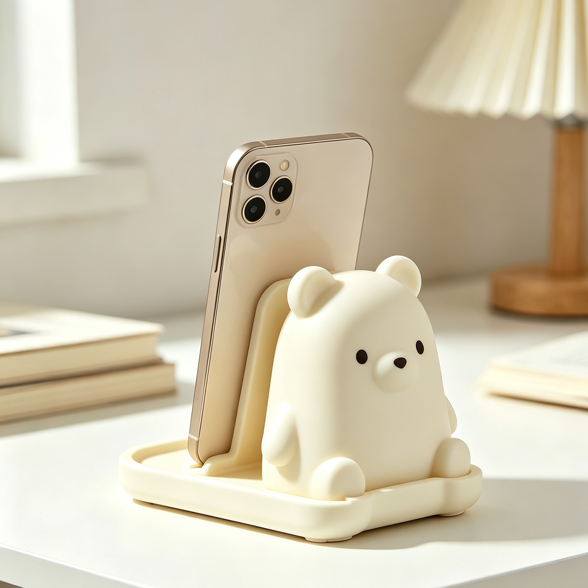 Cute Cream Bear Desktop Phone Stand