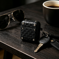 Black Woven Rivet Earphone Case with Fabric Wrist Lanyard