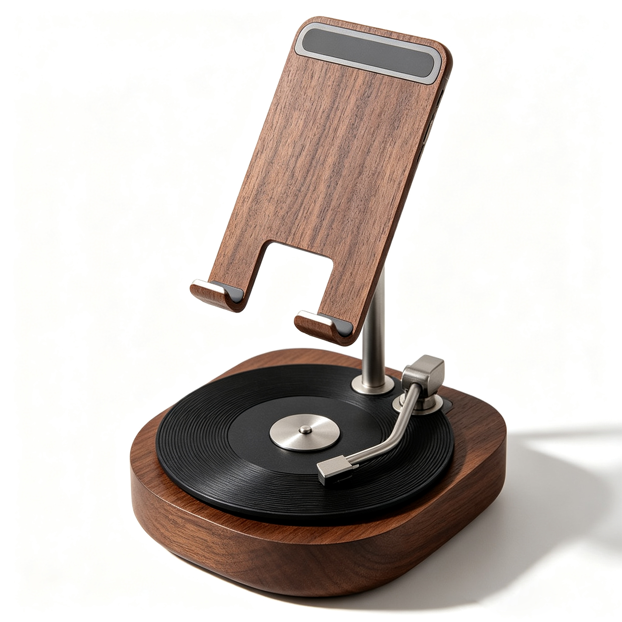 Vintage Turntable Wooden Phone Stand