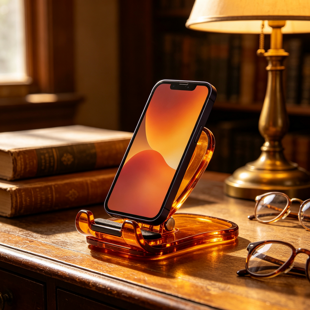 Transparent Amber Guitar Pick Shape Adjustable Phone Stand