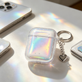 Holographic Glitter Clear Earbud Case with Heart Charm Pendant