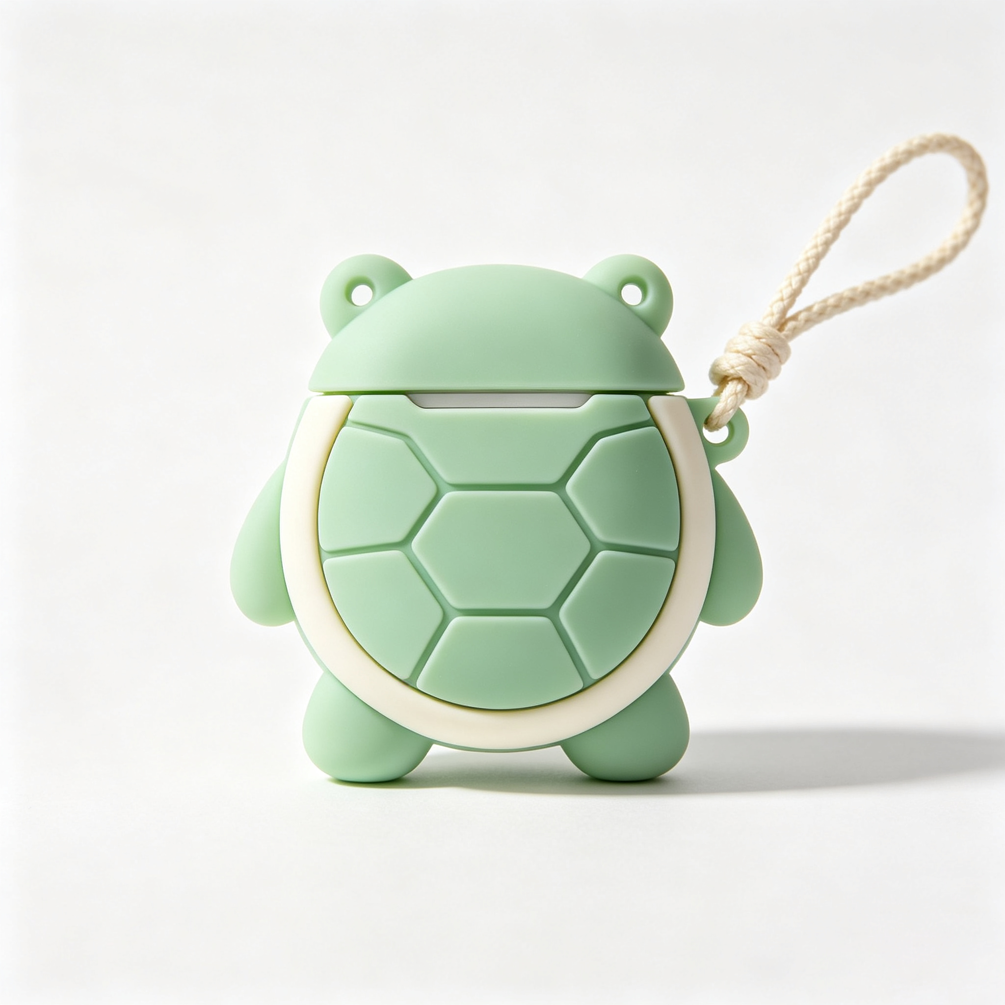 Green Turtle 3D Silicone Earbud Protector with Cotton Rope Lanyard
