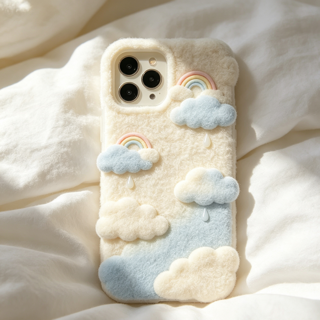 Fuzzy Cloud Rainbow Raindrop Phone Case