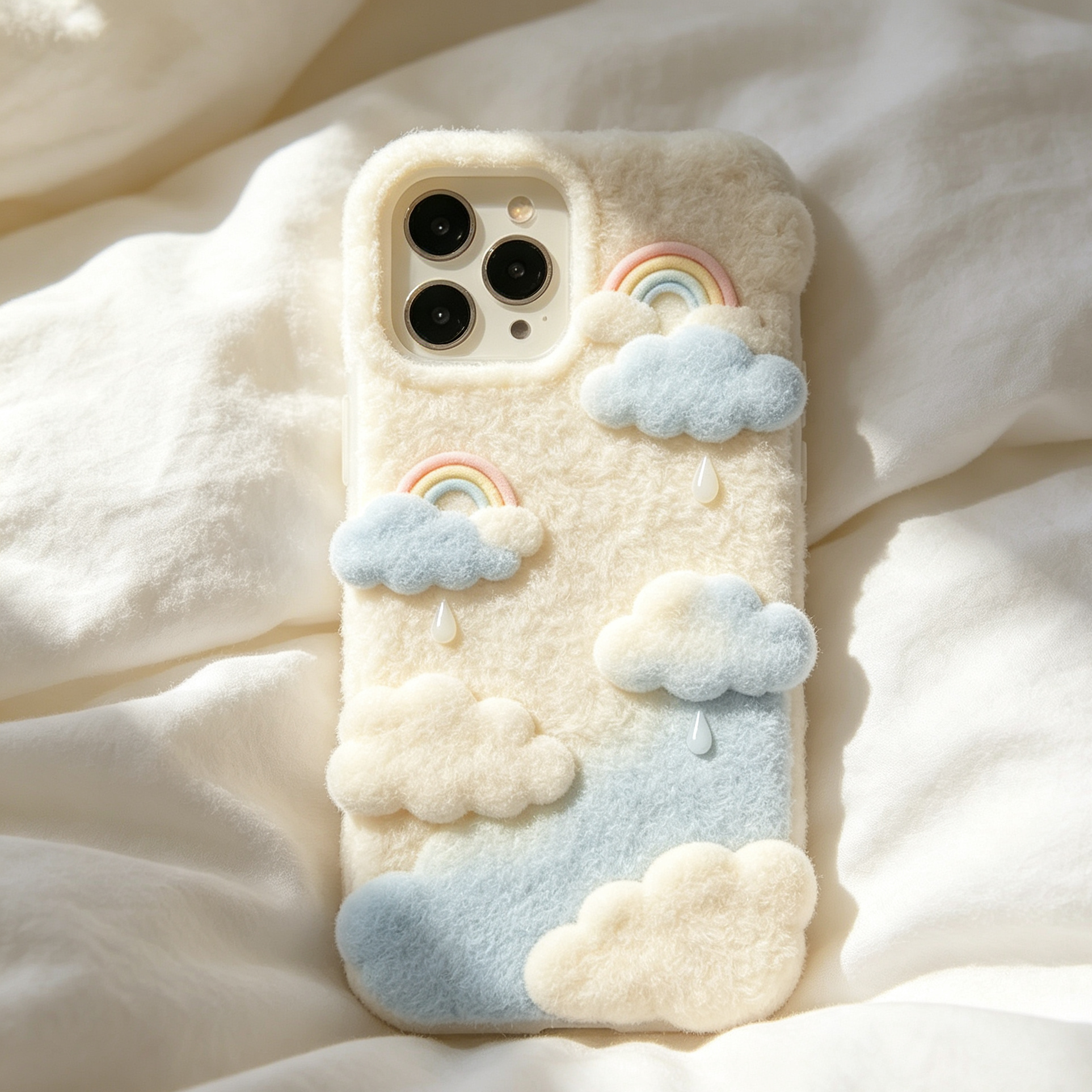 Fuzzy Cloud Rainbow Raindrop Phone Case
