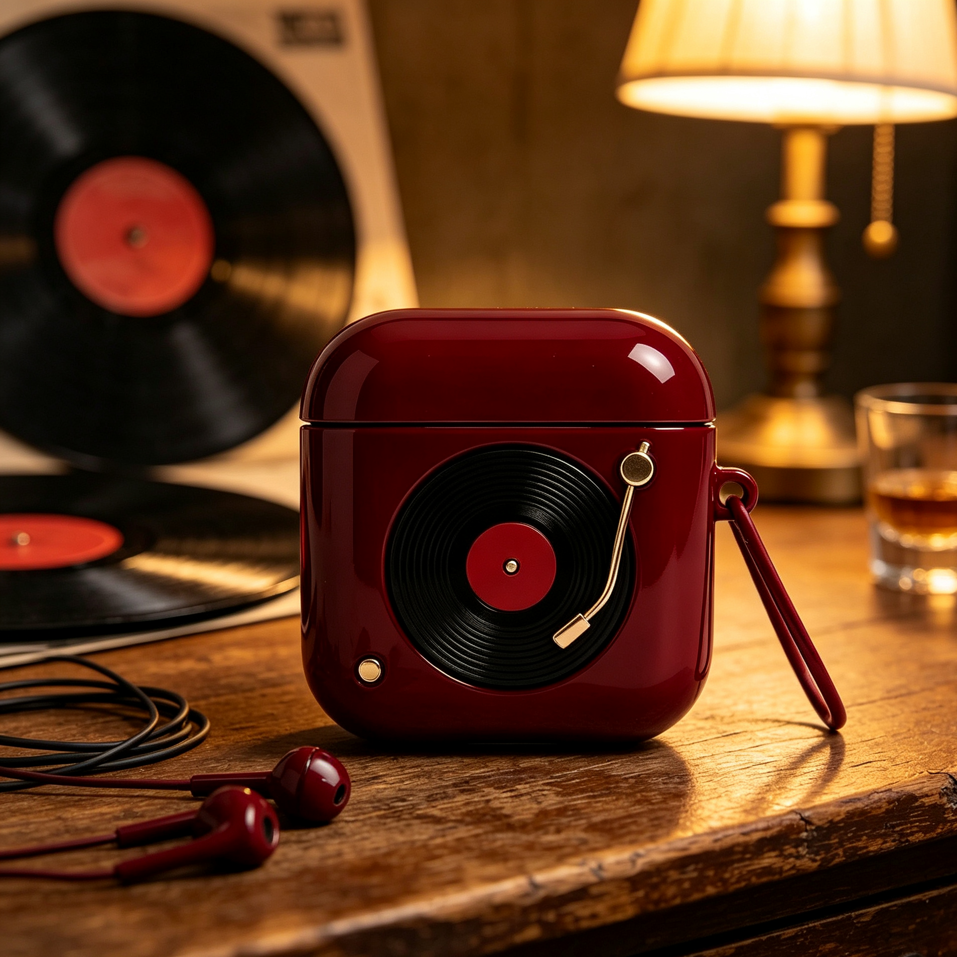 Vintage Record Player Earphone Hard Case with Glossy Finish