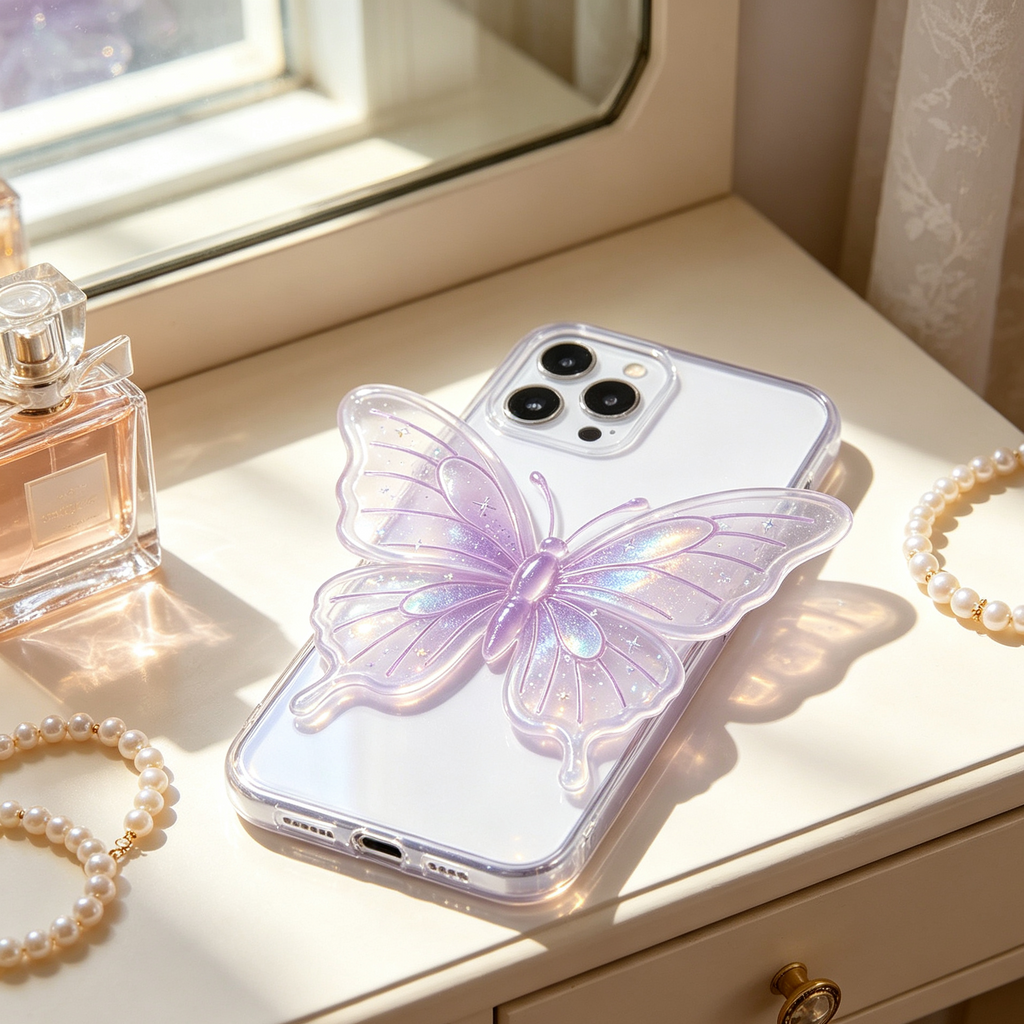3D Holographic Purple Glitter Butterfly Phone Case