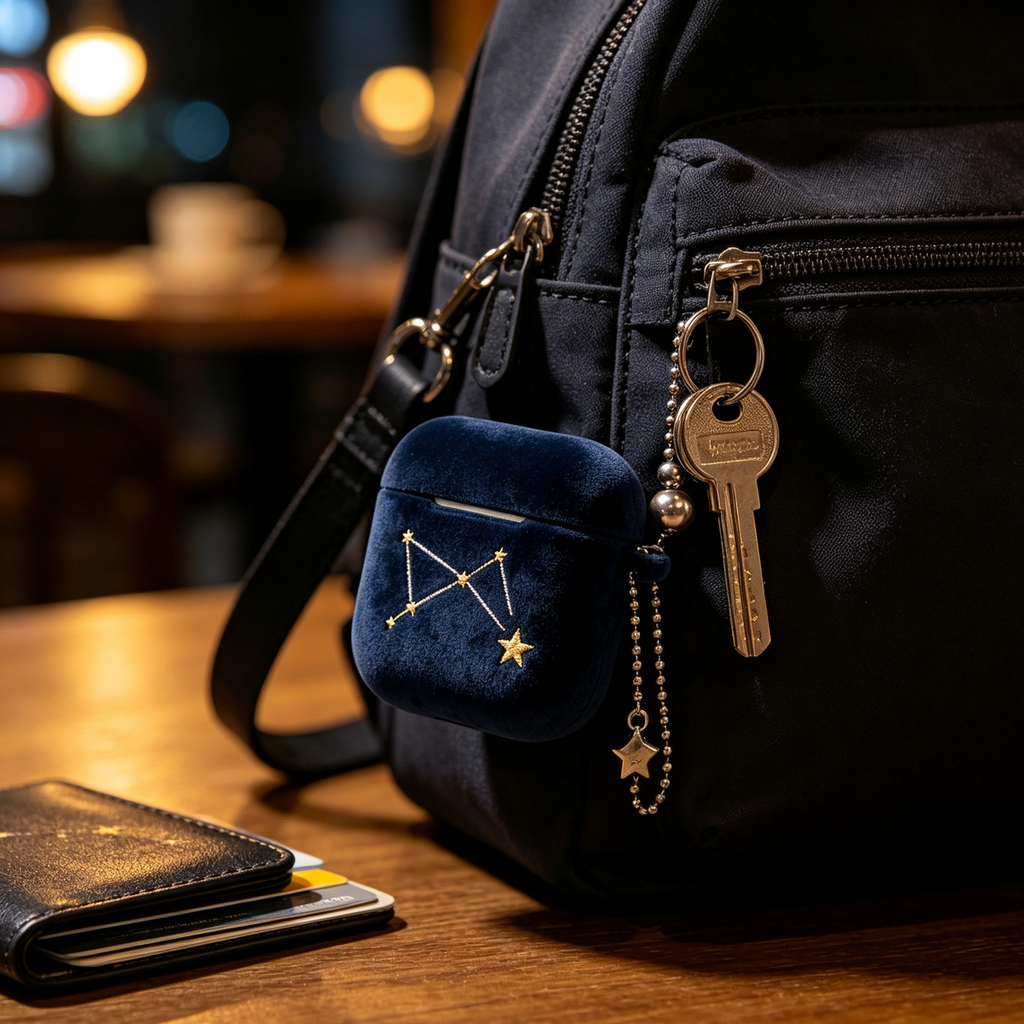 Navy Constellation Embroidery Velvet Earbud Cover